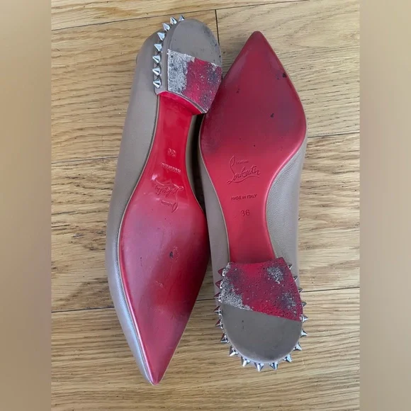 Christian Louboutin Tan Studded Flats